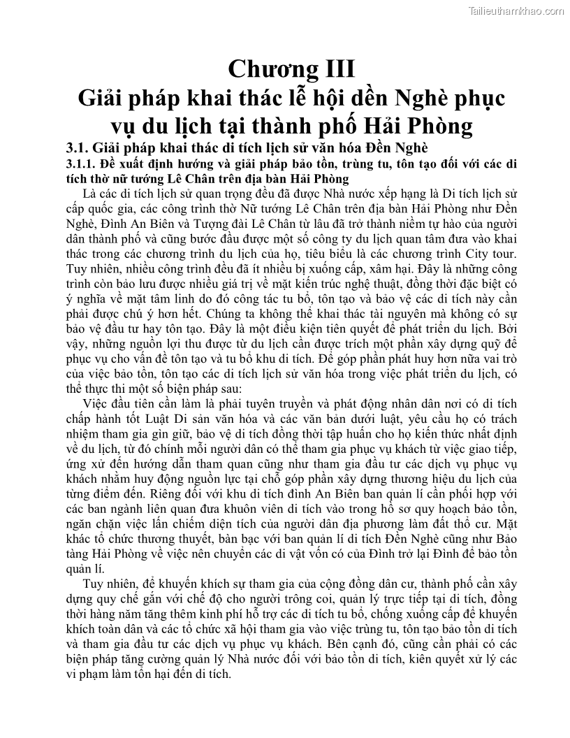 Khóa luận tốt nghiệp việt nam học Thực trạng và giải pháp khai thác lễ hội đền Nghè phục vụ du lịch tại thành phố Hải Phòng - 5 Trang 49