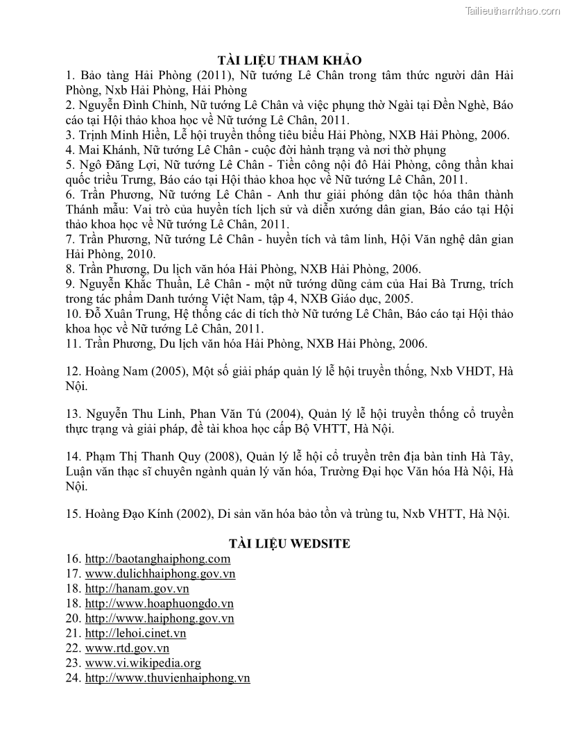 Khóa luận tốt nghiệp việt nam học Thực trạng và giải pháp khai thác lễ hội đền Nghè phục vụ du lịch tại thành phố Hải Phòng - 7 Trang 75