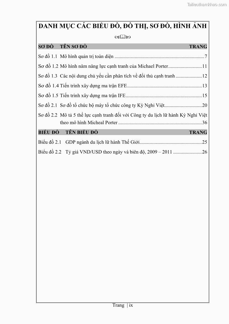 Khóa luận tốt nghiệp Xây dựng chiến lược kinh doanh đối với sản phẩm du lịch lữ hành tại Công ty Kỳ Nghỉ Việt giai đoạn 2012 - 2016 - 1 Trang 10