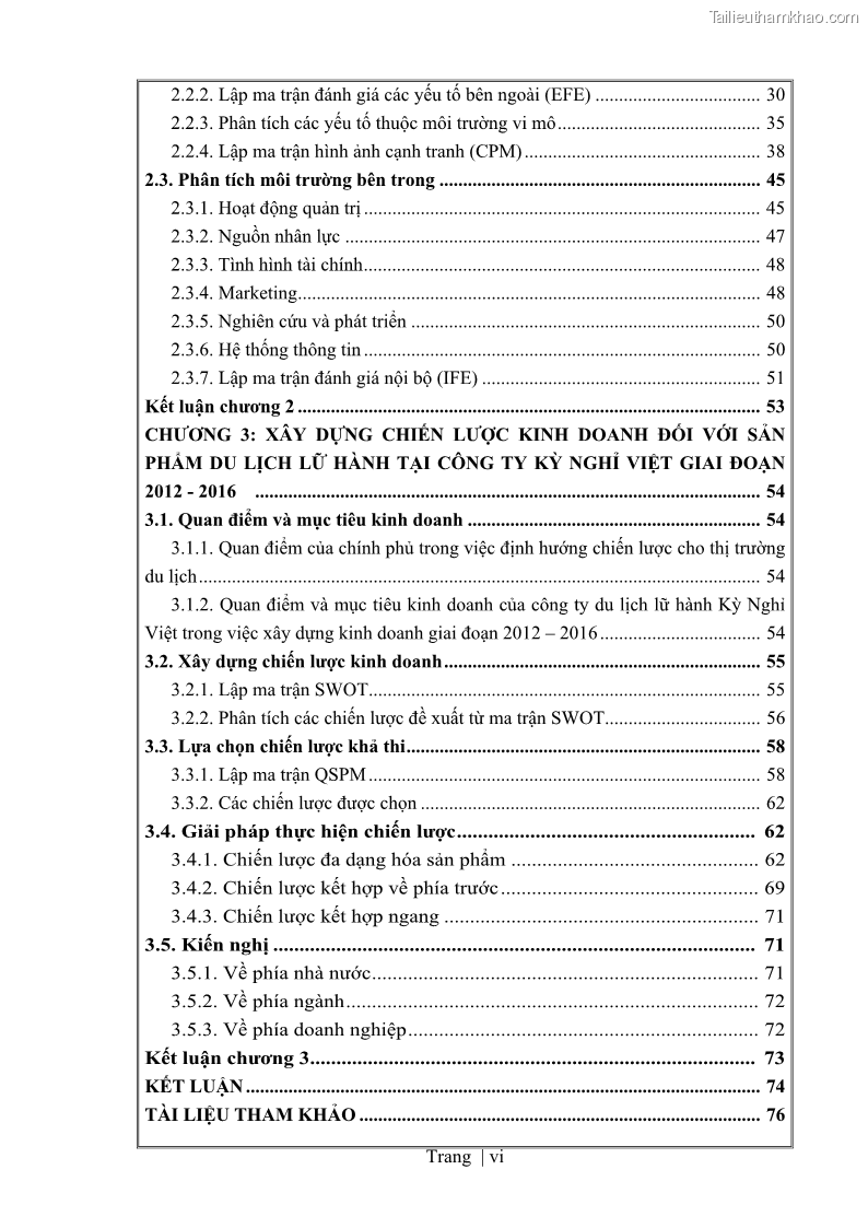 Khóa luận tốt nghiệp Xây dựng chiến lược kinh doanh đối với sản phẩm du lịch lữ hành tại Công ty Kỳ Nghỉ Việt giai đoạn 2012 - 2016 - 1 Trang 7