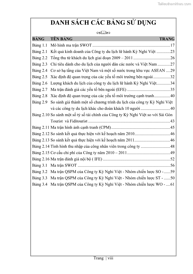 Khóa luận tốt nghiệp Xây dựng chiến lược kinh doanh đối với sản phẩm du lịch lữ hành tại Công ty Kỳ Nghỉ Việt giai đoạn 2012 - 2016 - 1 Trang 9