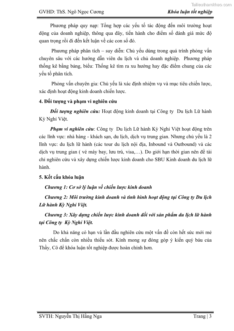 Khóa luận tốt nghiệp Xây dựng chiến lược kinh doanh đối với sản phẩm du lịch lữ hành tại Công ty Kỳ Nghỉ Việt giai đoạn 2012 - 2016 - 2 Trang 13