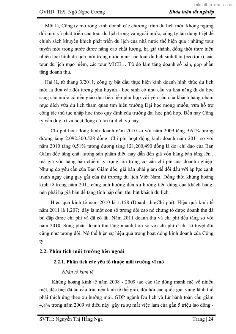 Khóa luận tốt nghiệp Xây dựng chiến lược kinh doanh đối với sản phẩm du lịch lữ hành tại Công ty Kỳ Nghỉ Việt giai đoạn 2012 - 2016 - 3 Trang 34
