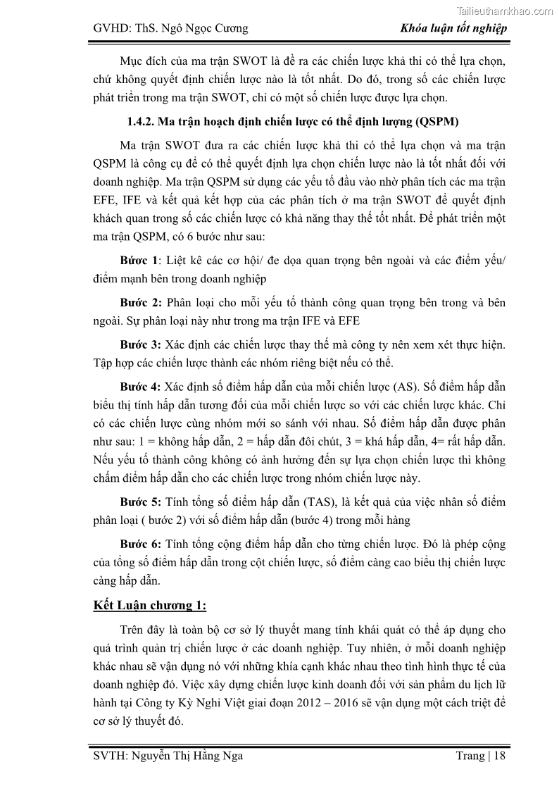 Khóa luận tốt nghiệp Xây dựng chiến lược kinh doanh đối với sản phẩm du lịch lữ hành tại Công ty Kỳ Nghỉ Việt giai đoạn 2012 - 2016 - 3 Trang 28