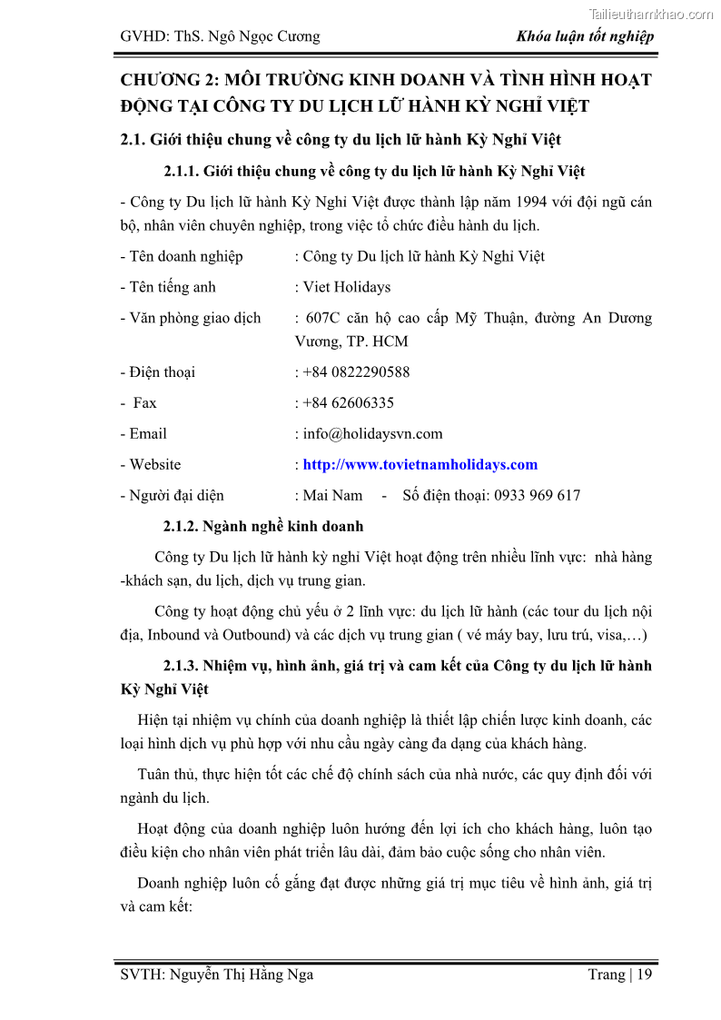 Khóa luận tốt nghiệp Xây dựng chiến lược kinh doanh đối với sản phẩm du lịch lữ hành tại Công ty Kỳ Nghỉ Việt giai đoạn 2012 - 2016 - 3 Trang 29