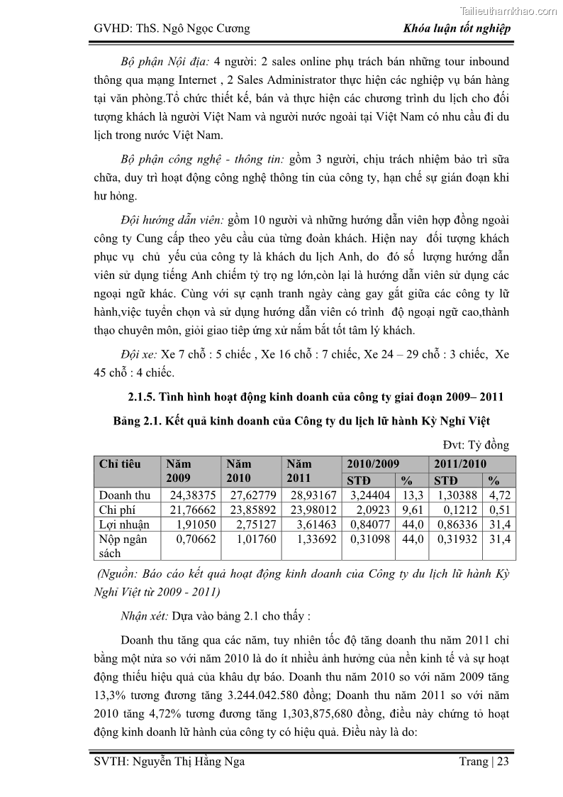 Khóa luận tốt nghiệp Xây dựng chiến lược kinh doanh đối với sản phẩm du lịch lữ hành tại Công ty Kỳ Nghỉ Việt giai đoạn 2012 - 2016 - 3 Trang 33