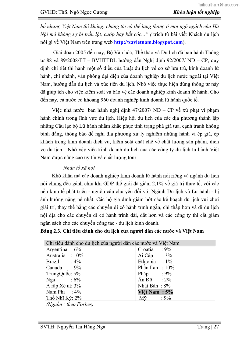 Khóa luận tốt nghiệp Xây dựng chiến lược kinh doanh đối với sản phẩm du lịch lữ hành tại Công ty Kỳ Nghỉ Việt giai đoạn 2012 - 2016 - 4 Trang 37
