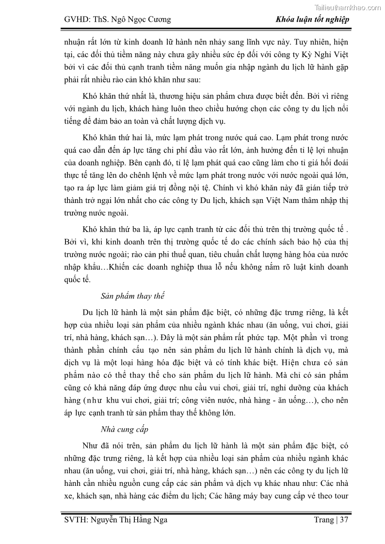 Khóa luận tốt nghiệp Xây dựng chiến lược kinh doanh đối với sản phẩm du lịch lữ hành tại Công ty Kỳ Nghỉ Việt giai đoạn 2012 - 2016 - 4 Trang 47