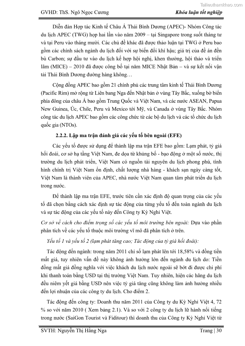 Khóa luận tốt nghiệp Xây dựng chiến lược kinh doanh đối với sản phẩm du lịch lữ hành tại Công ty Kỳ Nghỉ Việt giai đoạn 2012 - 2016 - 4 Trang 40