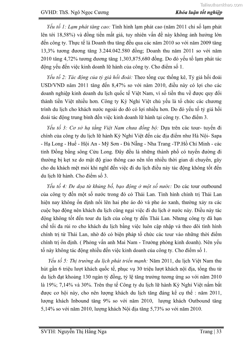 Khóa luận tốt nghiệp Xây dựng chiến lược kinh doanh đối với sản phẩm du lịch lữ hành tại Công ty Kỳ Nghỉ Việt giai đoạn 2012 - 2016 - 4 Trang 43