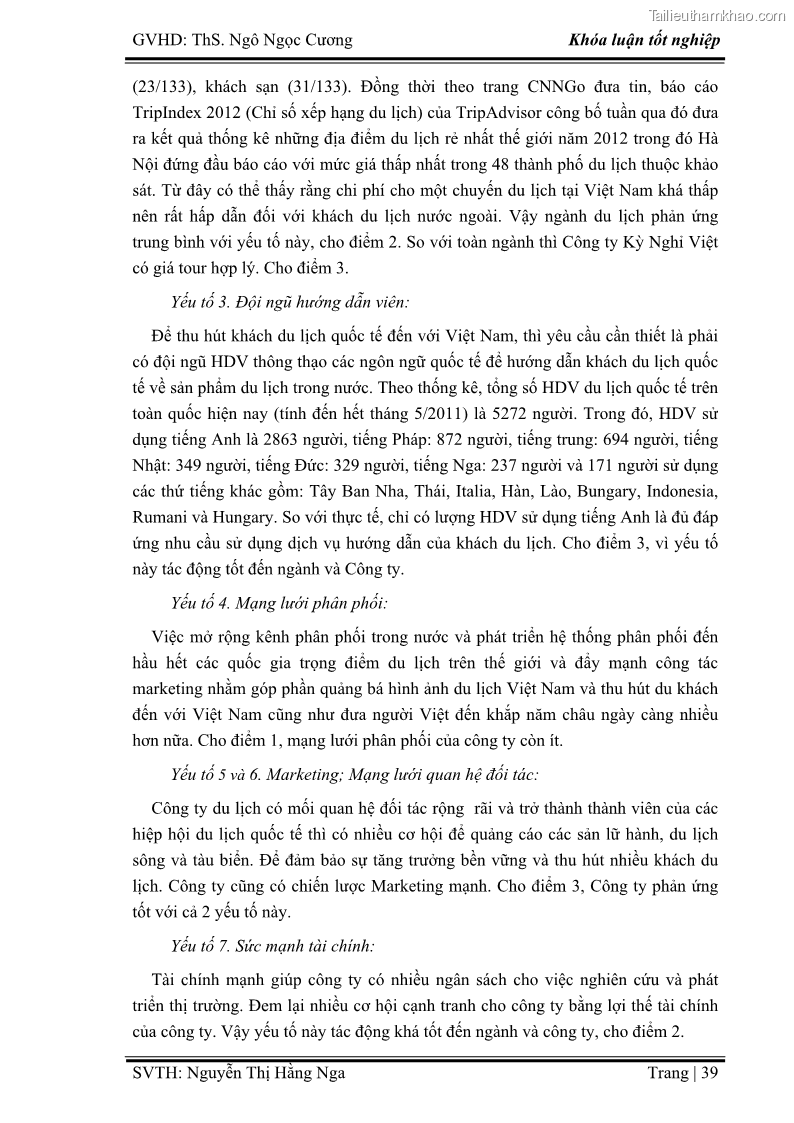 Khóa luận tốt nghiệp Xây dựng chiến lược kinh doanh đối với sản phẩm du lịch lữ hành tại Công ty Kỳ Nghỉ Việt giai đoạn 2012 - 2016 - 5 Trang 49