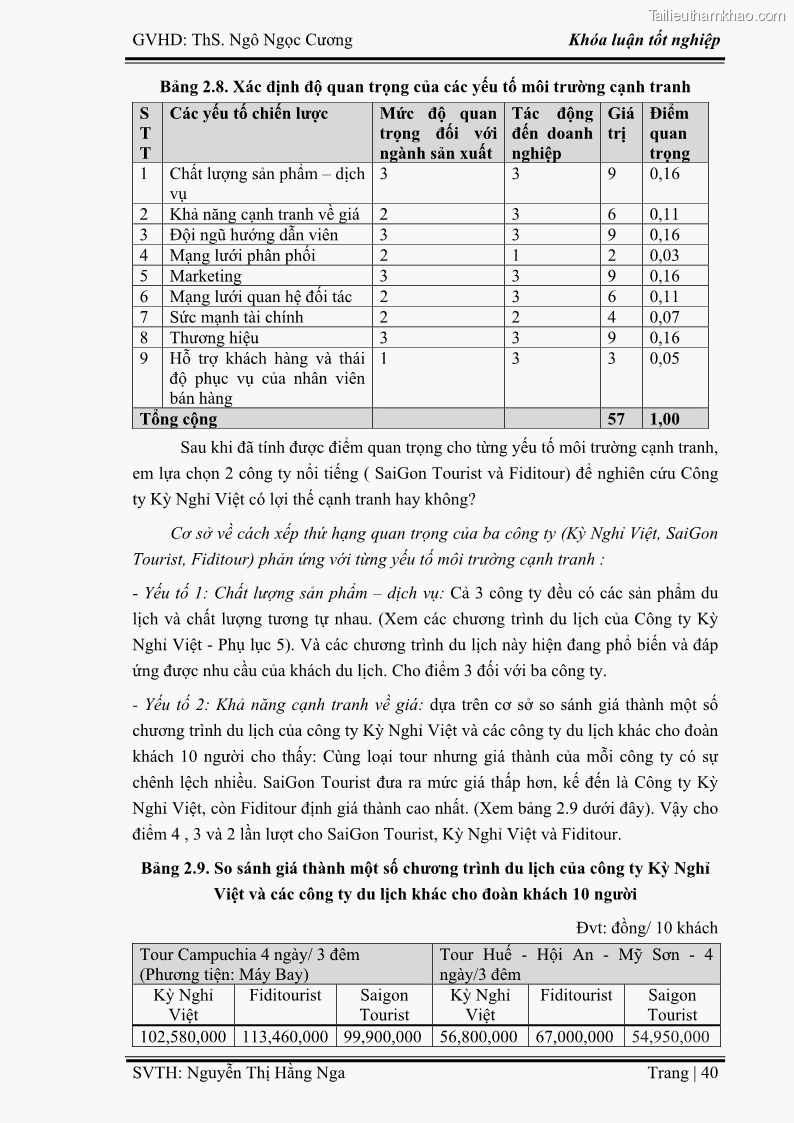 Khóa luận tốt nghiệp Xây dựng chiến lược kinh doanh đối với sản phẩm du lịch lữ hành tại Công ty Kỳ Nghỉ Việt giai đoạn 2012 - 2016 - 5 Trang 50