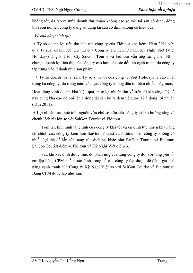 Khóa luận tốt nghiệp Xây dựng chiến lược kinh doanh đối với sản phẩm du lịch lữ hành tại Công ty Kỳ Nghỉ Việt giai đoạn 2012 - 2016 - 5 Trang 54