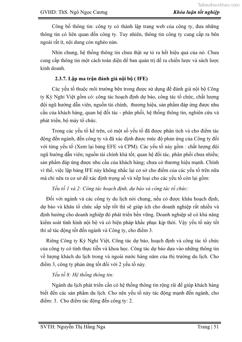 Khóa luận tốt nghiệp Xây dựng chiến lược kinh doanh đối với sản phẩm du lịch lữ hành tại Công ty Kỳ Nghỉ Việt giai đoạn 2012 - 2016 - 6 Trang 61