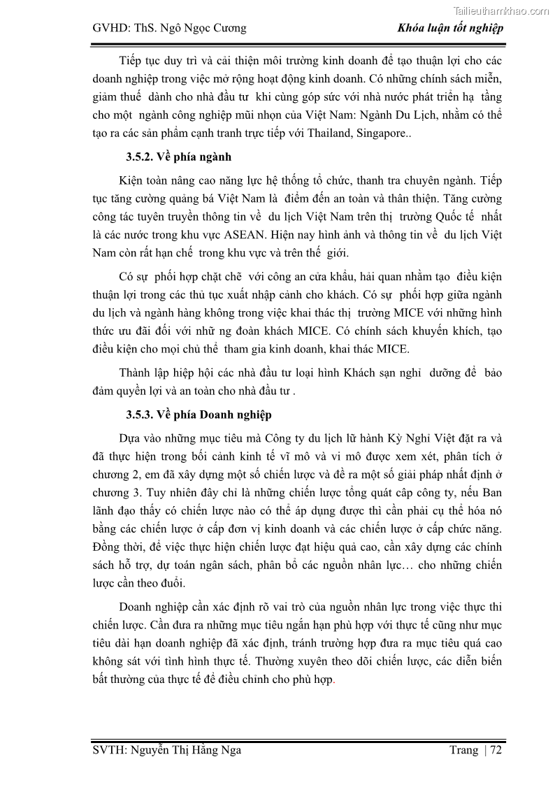Khóa luận tốt nghiệp Xây dựng chiến lược kinh doanh đối với sản phẩm du lịch lữ hành tại Công ty Kỳ Nghỉ Việt giai đoạn 2012 - 2016 - 7 Trang 82