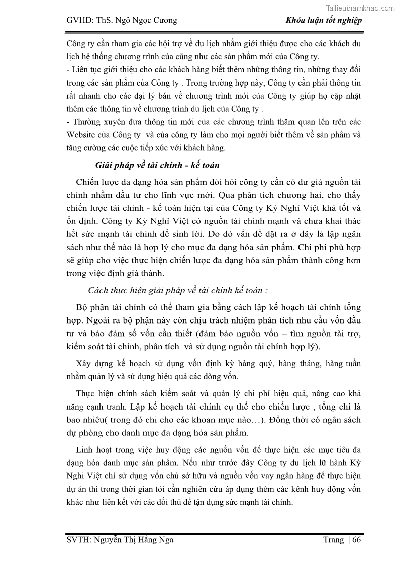 Khóa luận tốt nghiệp Xây dựng chiến lược kinh doanh đối với sản phẩm du lịch lữ hành tại Công ty Kỳ Nghỉ Việt giai đoạn 2012 - 2016 - 7 Trang 76