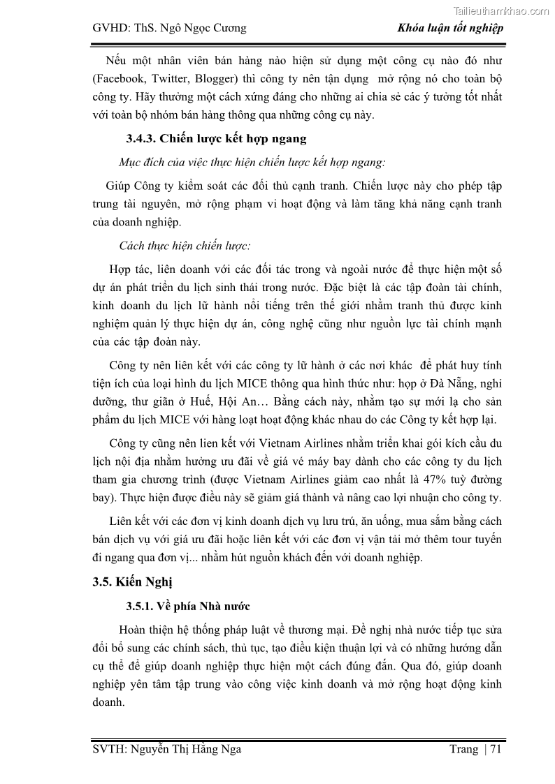Khóa luận tốt nghiệp Xây dựng chiến lược kinh doanh đối với sản phẩm du lịch lữ hành tại Công ty Kỳ Nghỉ Việt giai đoạn 2012 - 2016 - 7 Trang 81