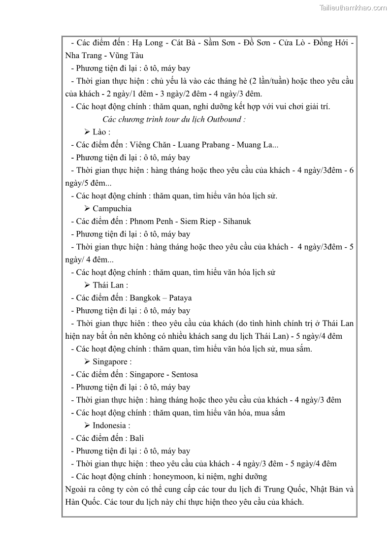 Khóa luận tốt nghiệp Xây dựng chiến lược kinh doanh đối với sản phẩm du lịch lữ hành tại Công ty Kỳ Nghỉ Việt giai đoạn 2012 - 2016 - 8 Trang 90