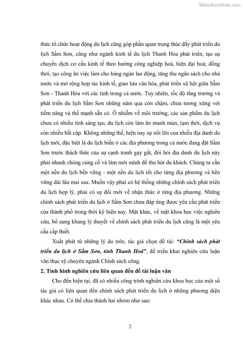 Luận văn thạc sĩ chính sách công Chính sách phát triển du lịch ở Sầm Sơn, tỉnh Thanh Hoá - 1 Trang 10
