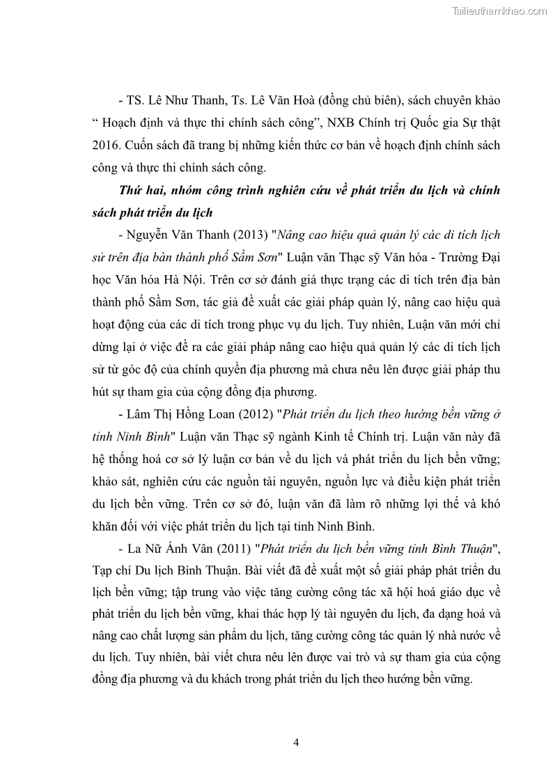 Luận văn thạc sĩ chính sách công Chính sách phát triển du lịch ở Sầm Sơn, tỉnh Thanh Hoá - 1 Trang 12