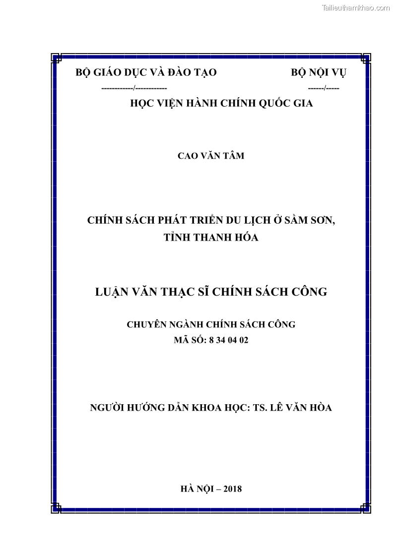 Luận văn thạc sĩ chính sách công Chính sách phát triển du lịch ở Sầm Sơn, tỉnh Thanh Hoá - 1 Trang 2