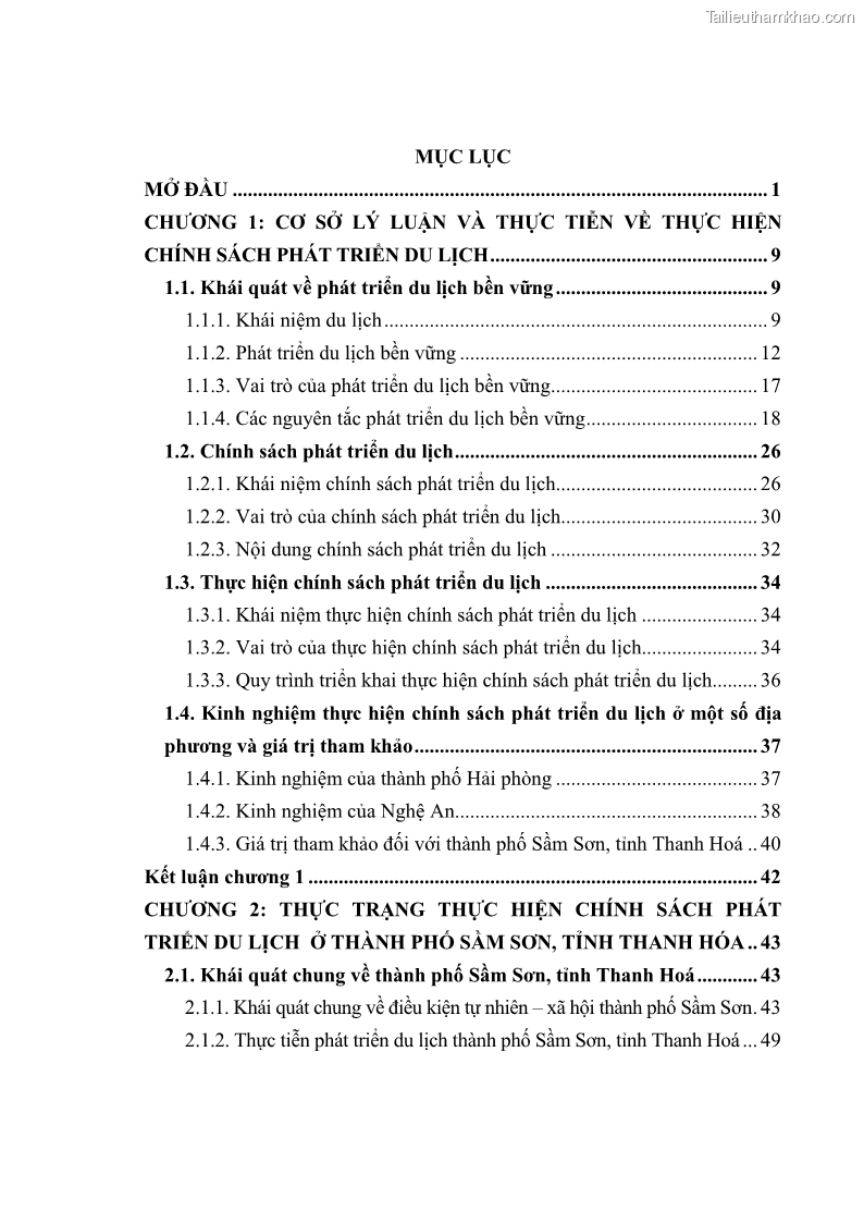 Luận văn thạc sĩ chính sách công Chính sách phát triển du lịch ở Sầm Sơn, tỉnh Thanh Hoá - 1 Trang 5