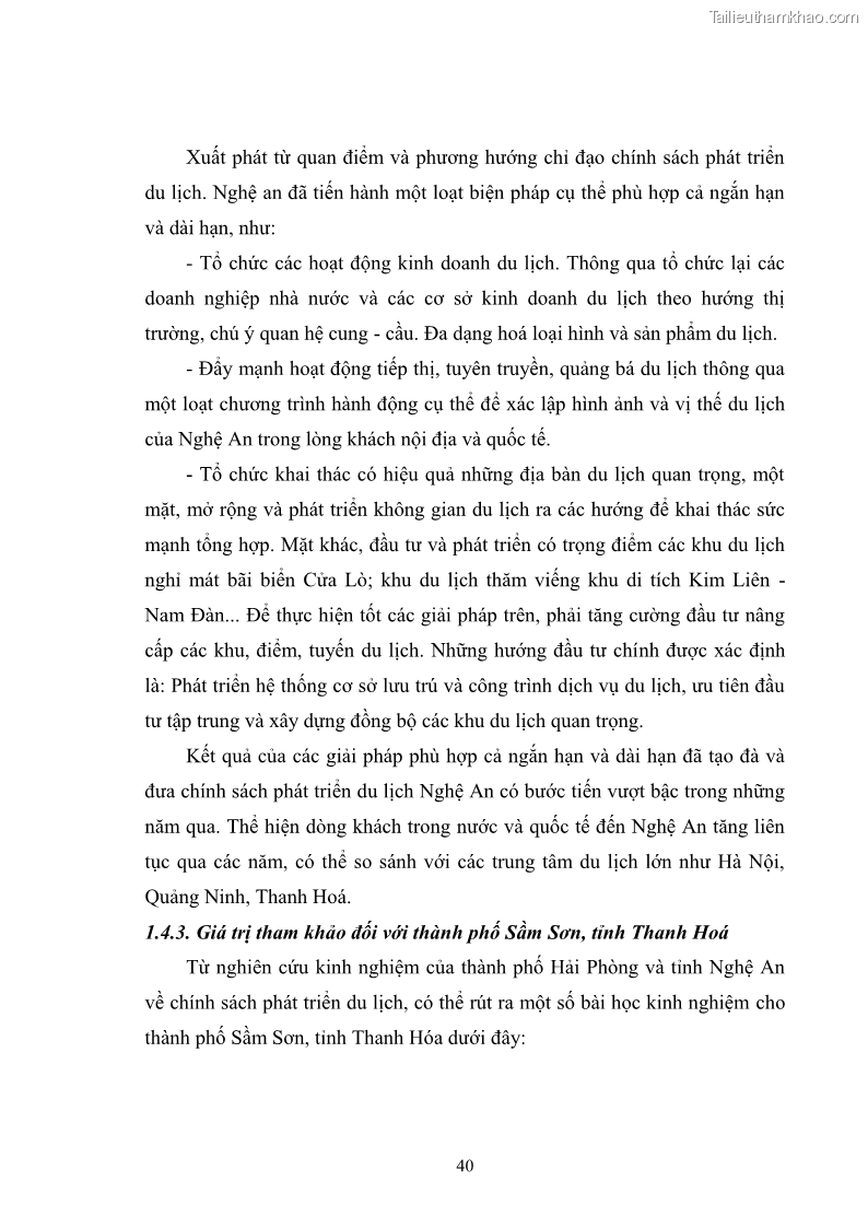 Luận văn thạc sĩ chính sách công Chính sách phát triển du lịch ở Sầm Sơn, tỉnh Thanh Hoá - 4 Trang 48