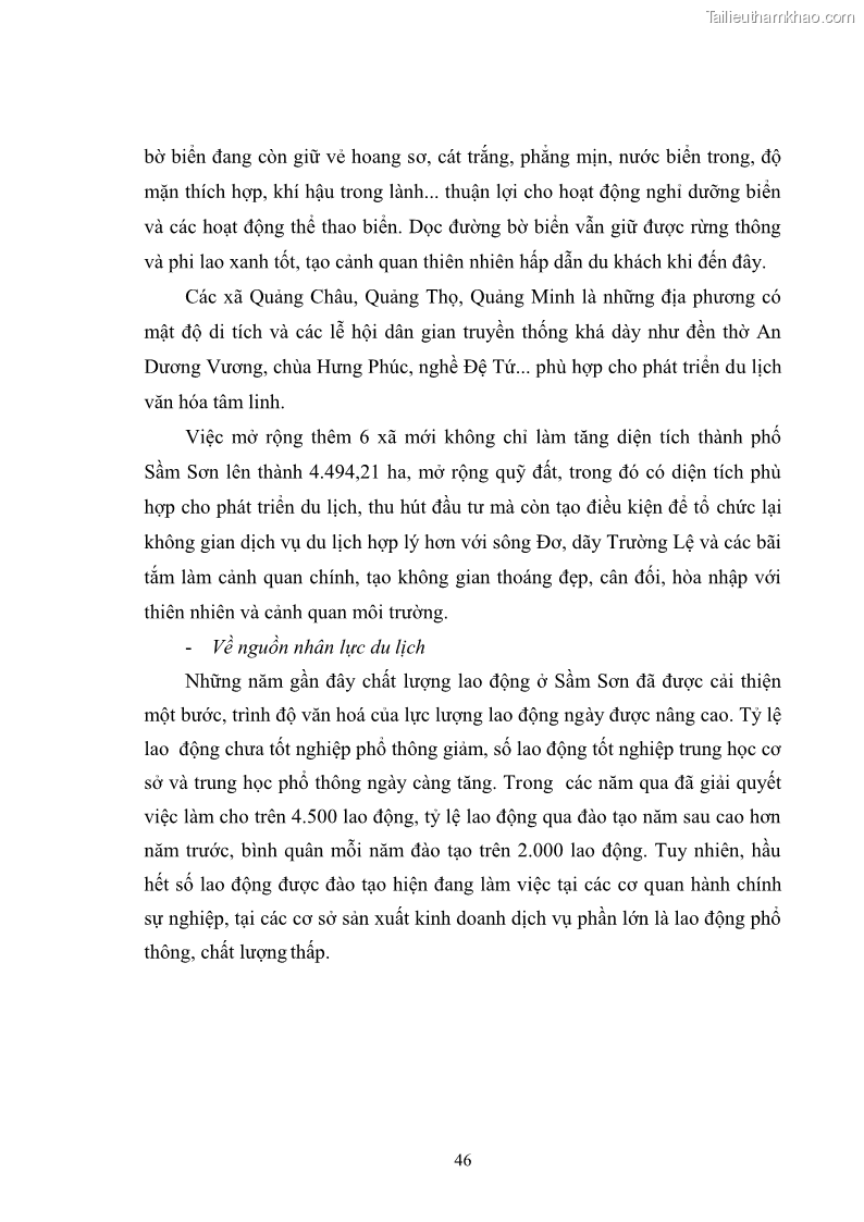 Luận văn thạc sĩ chính sách công Chính sách phát triển du lịch ở Sầm Sơn, tỉnh Thanh Hoá - 5 Trang 54
