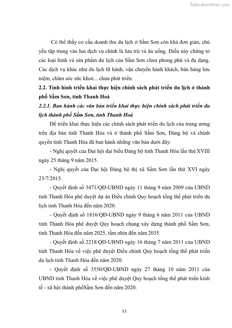 Luận văn thạc sĩ chính sách công Chính sách phát triển du lịch ở Sầm Sơn, tỉnh Thanh Hoá - 6 Trang 61