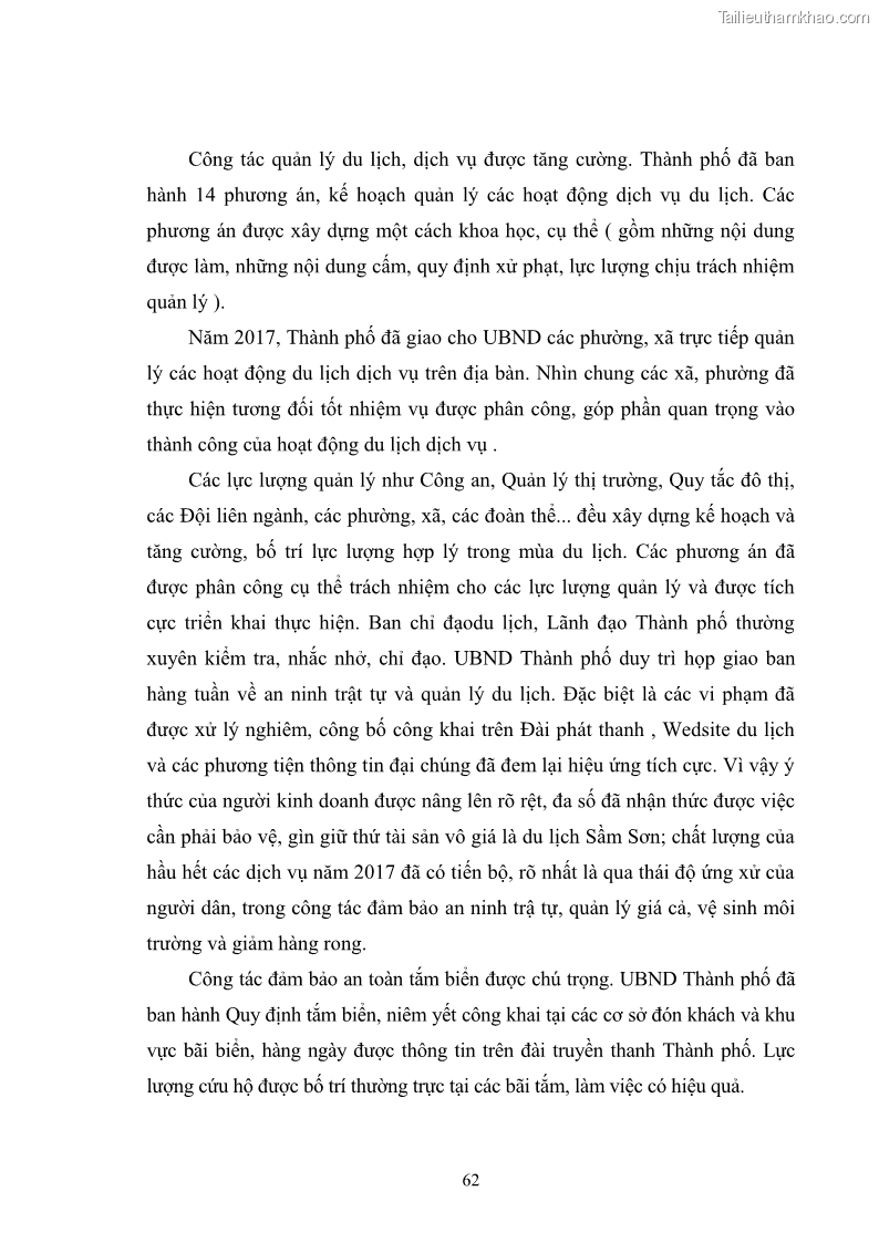 Luận văn thạc sĩ chính sách công Chính sách phát triển du lịch ở Sầm Sơn, tỉnh Thanh Hoá - 6 Trang 70