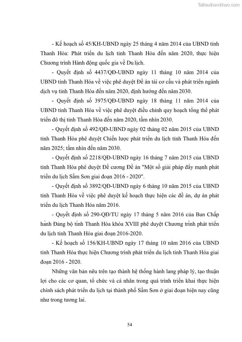 Luận văn thạc sĩ chính sách công Chính sách phát triển du lịch ở Sầm Sơn, tỉnh Thanh Hoá - 6 Trang 62