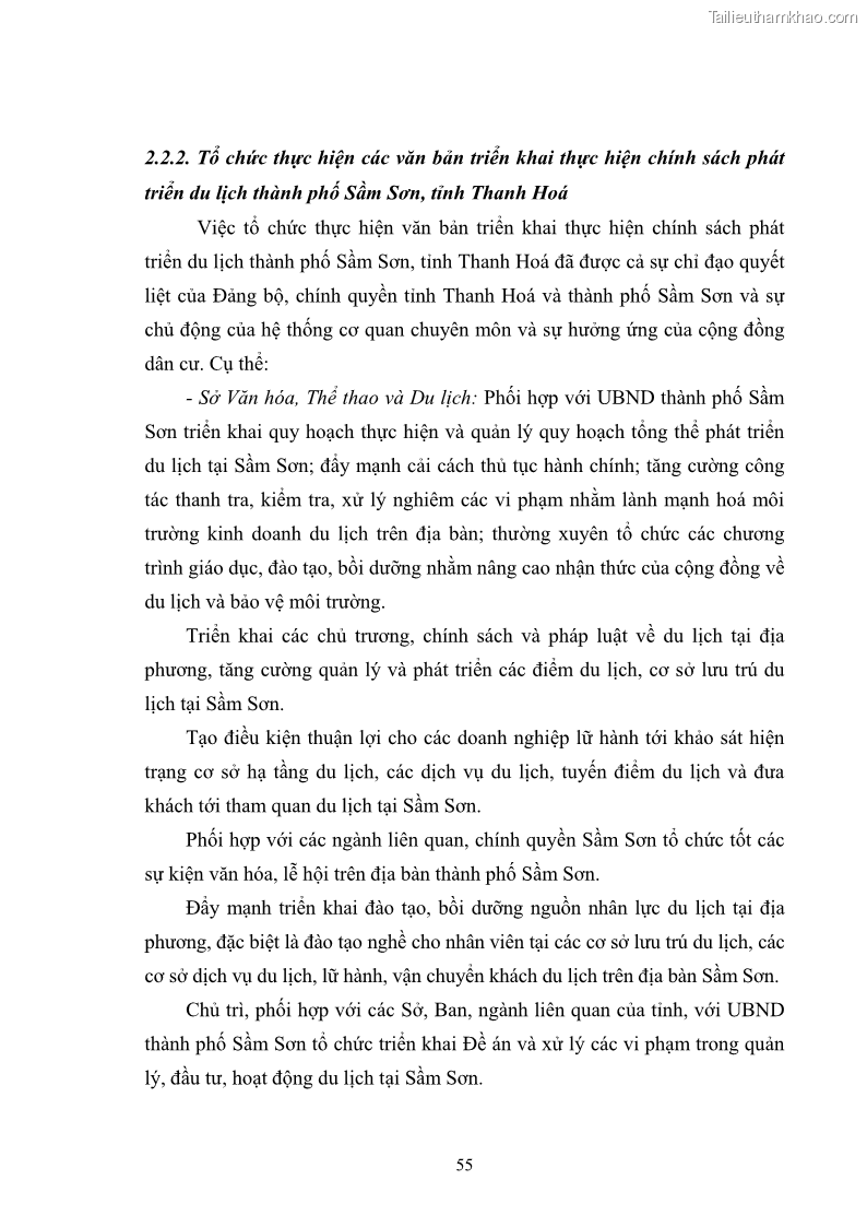 Luận văn thạc sĩ chính sách công Chính sách phát triển du lịch ở Sầm Sơn, tỉnh Thanh Hoá - 6 Trang 63