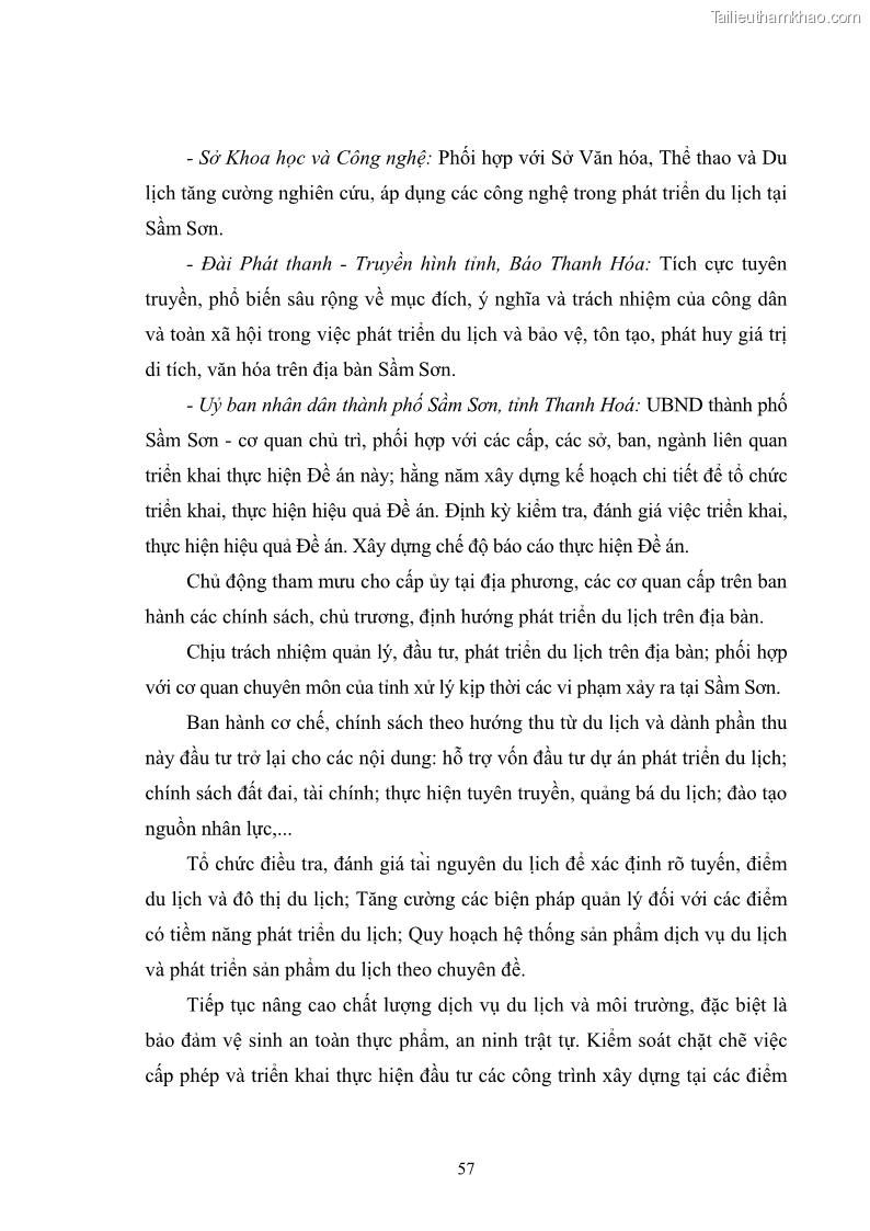 Luận văn thạc sĩ chính sách công Chính sách phát triển du lịch ở Sầm Sơn, tỉnh Thanh Hoá - 6 Trang 65