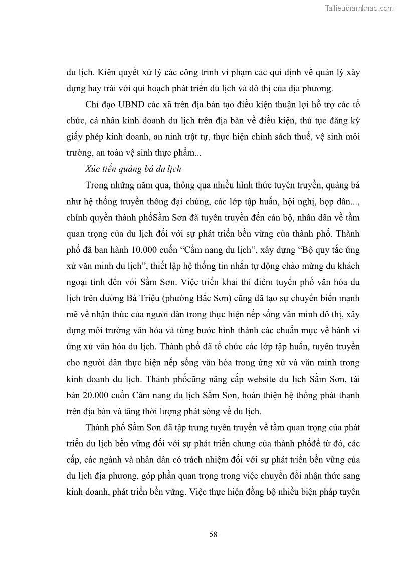 Luận văn thạc sĩ chính sách công Chính sách phát triển du lịch ở Sầm Sơn, tỉnh Thanh Hoá - 6 Trang 66