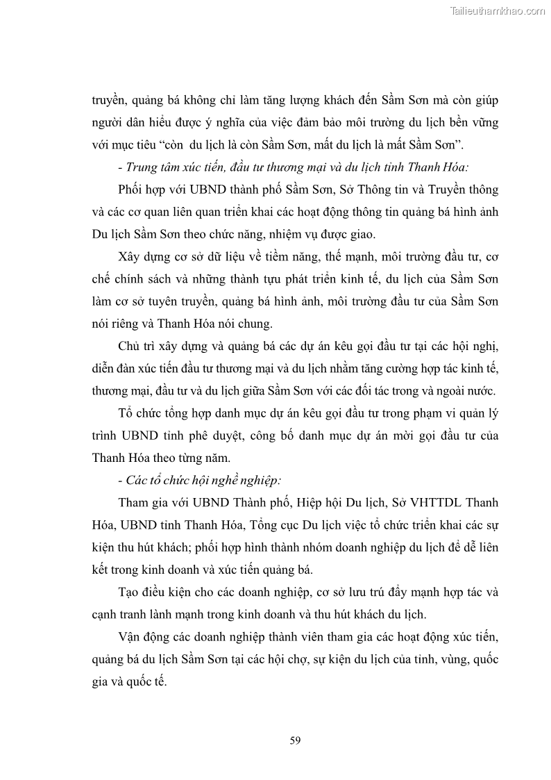 Luận văn thạc sĩ chính sách công Chính sách phát triển du lịch ở Sầm Sơn, tỉnh Thanh Hoá - 6 Trang 67