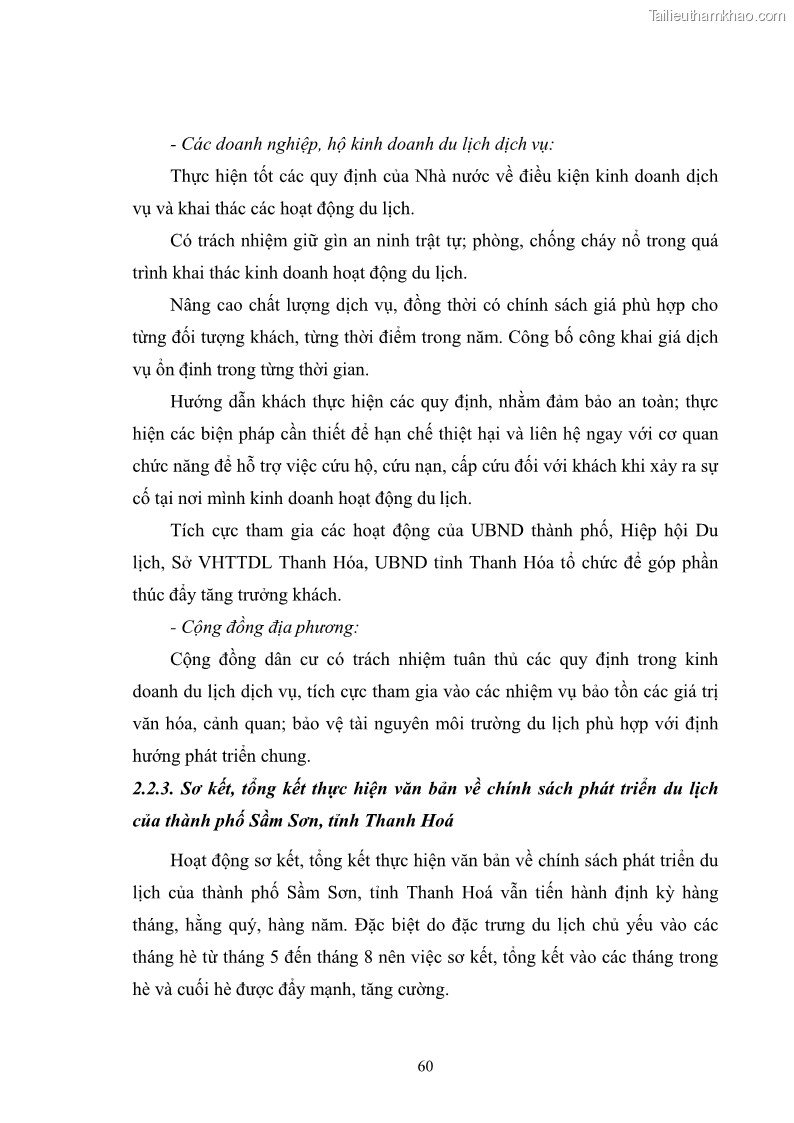 Luận văn thạc sĩ chính sách công Chính sách phát triển du lịch ở Sầm Sơn, tỉnh Thanh Hoá - 6 Trang 68