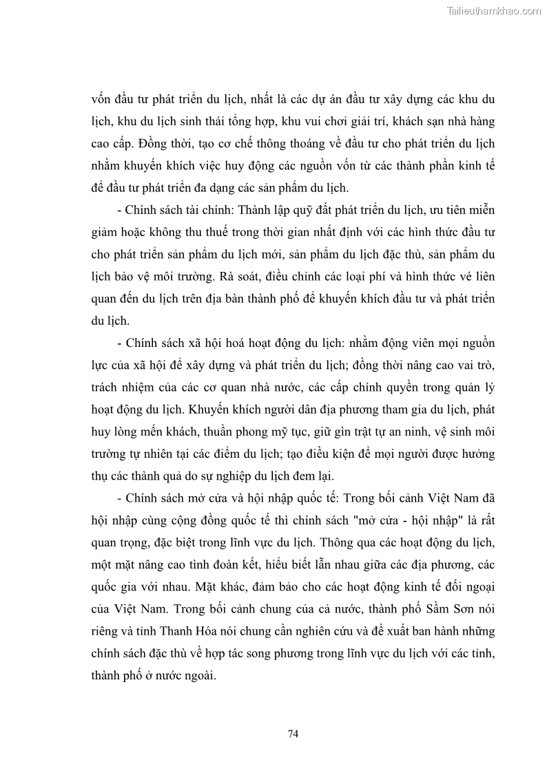 Luận văn thạc sĩ chính sách công Chính sách phát triển du lịch ở Sầm Sơn, tỉnh Thanh Hoá - 7 Trang 82