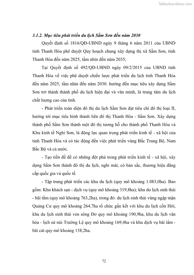 Luận văn thạc sĩ chính sách công Chính sách phát triển du lịch ở Sầm Sơn, tỉnh Thanh Hoá - 7 Trang 80