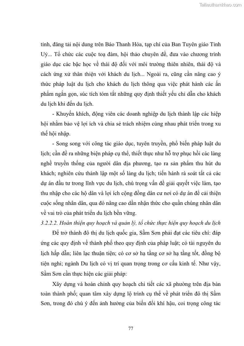 Luận văn thạc sĩ chính sách công Chính sách phát triển du lịch ở Sầm Sơn, tỉnh Thanh Hoá - 8 Trang 85