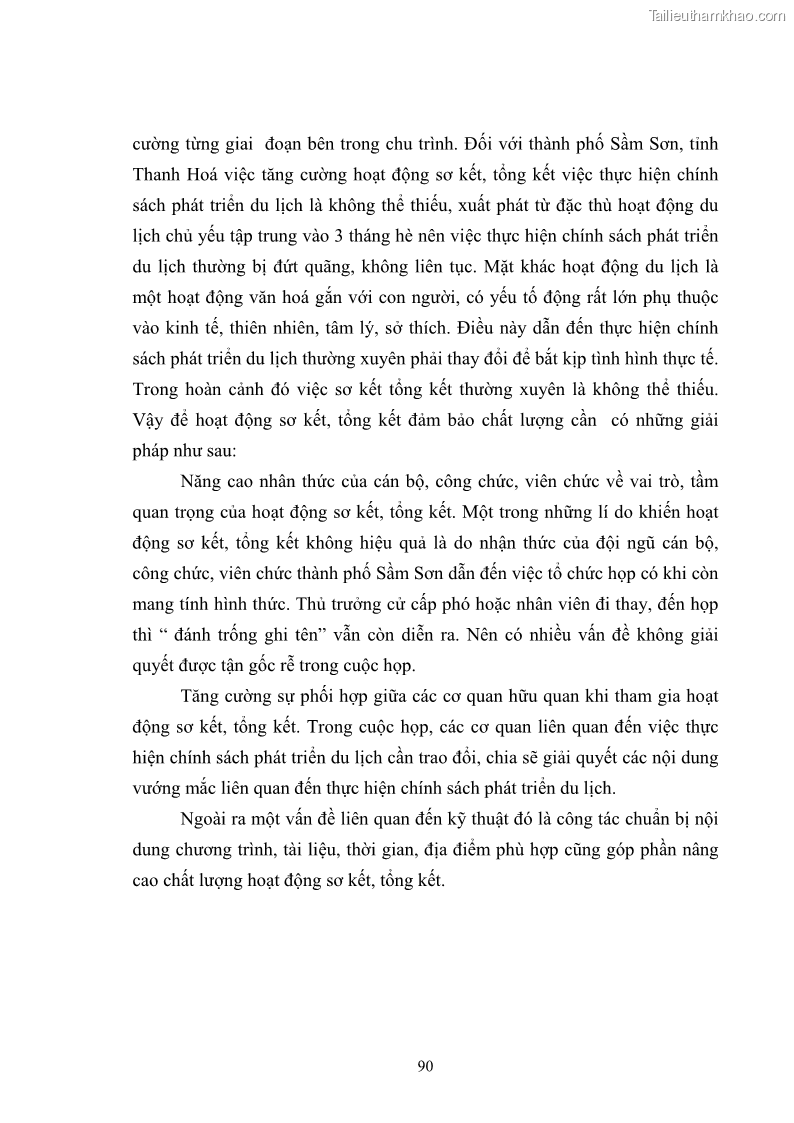 Luận văn thạc sĩ chính sách công Chính sách phát triển du lịch ở Sầm Sơn, tỉnh Thanh Hoá - 9 Trang 98