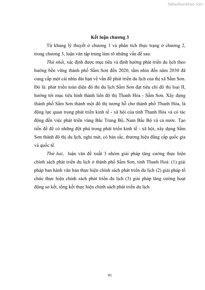 Luận văn thạc sĩ chính sách công Chính sách phát triển du lịch ở Sầm Sơn, tỉnh Thanh Hoá - 9 Trang 99