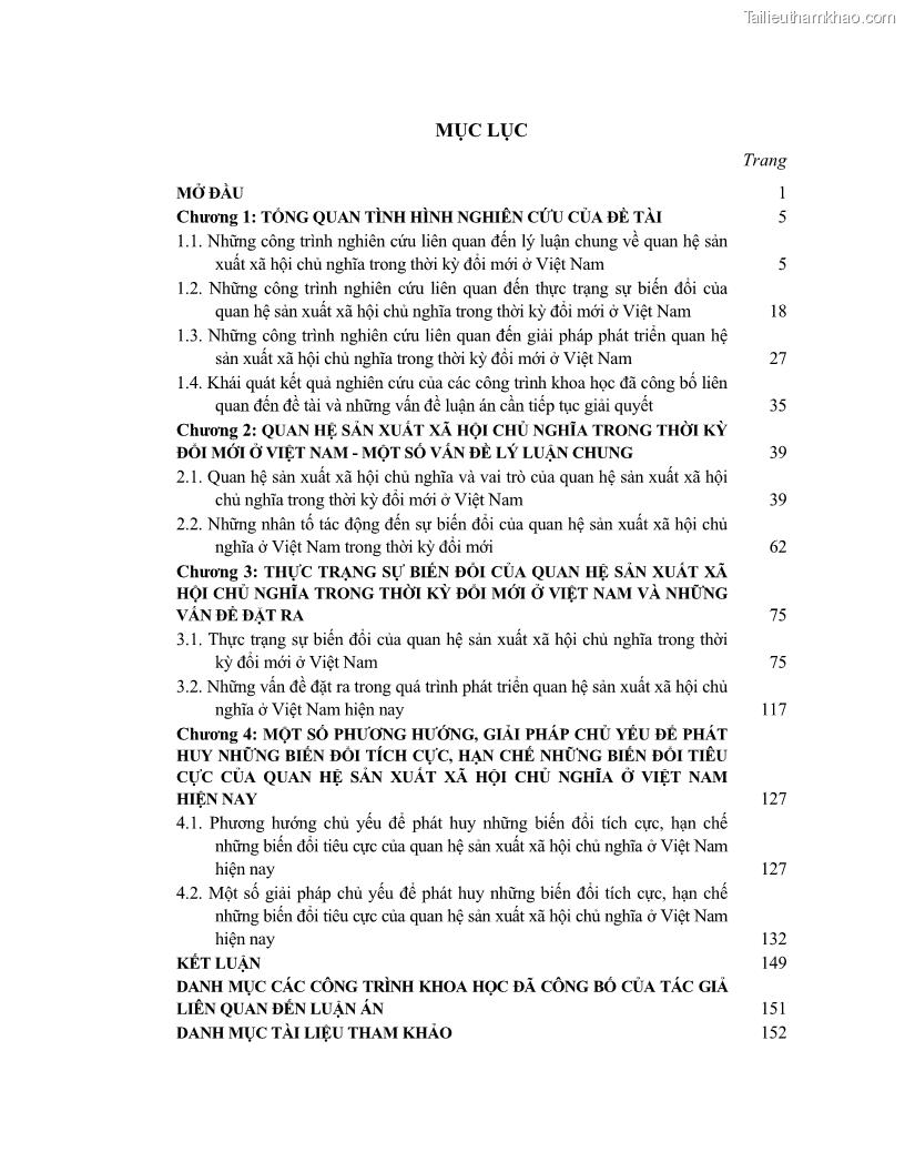 Luận án tiến sĩ Chủ nghĩa duy vật biện chứng và chủ nghĩa duy vật lịch sử Về sự biến đổi của quan hệ sản xuất xã hội chủ nghĩa trong thời kỳ đổi mới ở Việt Nam - 1 Trang 4