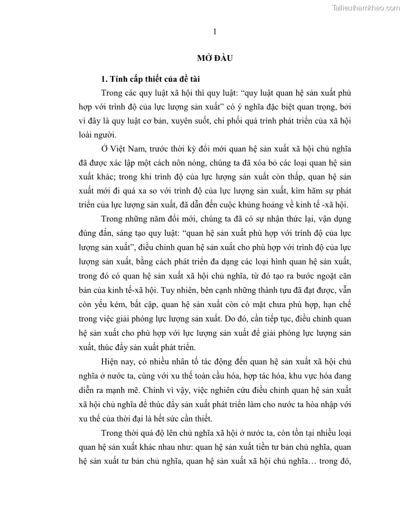 Luận án tiến sĩ Chủ nghĩa duy vật biện chứng và chủ nghĩa duy vật lịch sử Về sự biến đổi của quan hệ sản xuất xã hội chủ nghĩa trong thời kỳ đổi mới ở Việt Nam - 1 Trang 7