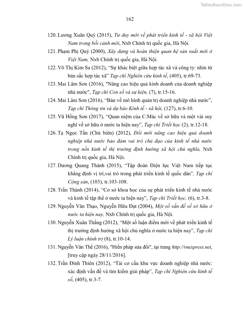 Luận án tiến sĩ Chủ nghĩa duy vật biện chứng và chủ nghĩa duy vật lịch sử Về sự biến đổi của quan hệ sản xuất xã hội chủ nghĩa trong thời kỳ đổi mới ở Việt Nam - 14 Trang 168