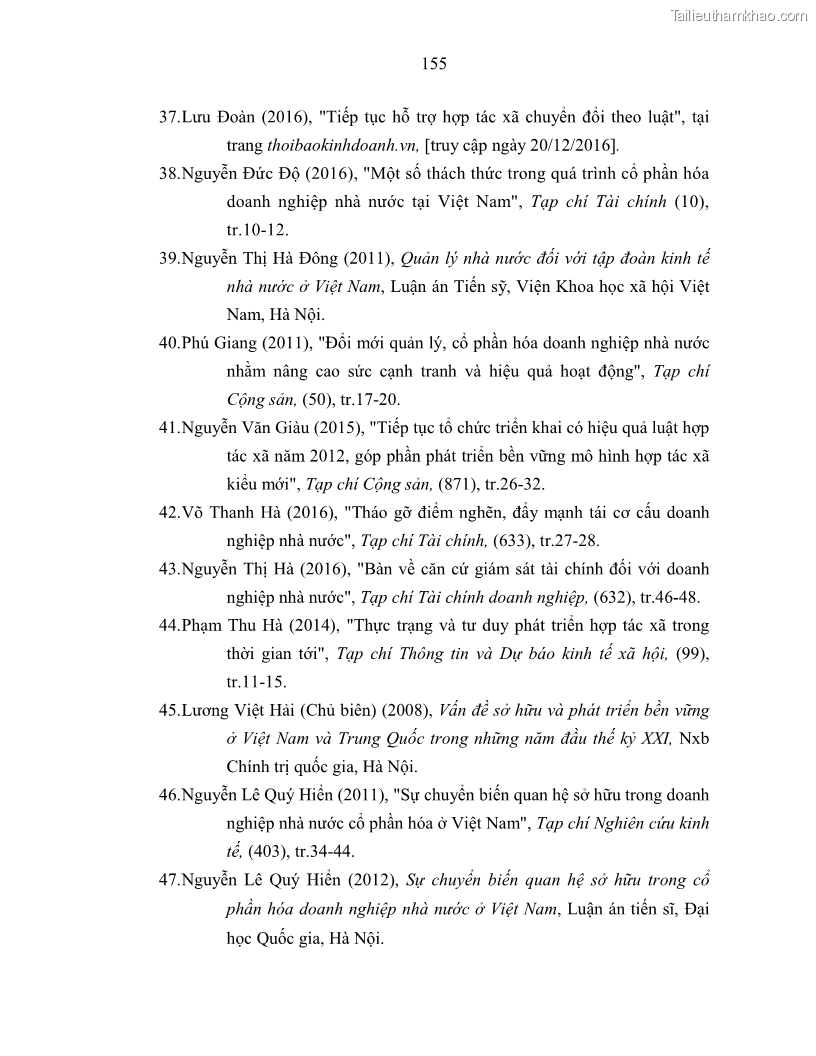 Luận án tiến sĩ Chủ nghĩa duy vật biện chứng và chủ nghĩa duy vật lịch sử Về sự biến đổi của quan hệ sản xuất xã hội chủ nghĩa trong thời kỳ đổi mới ở Việt Nam - 14 Trang 161