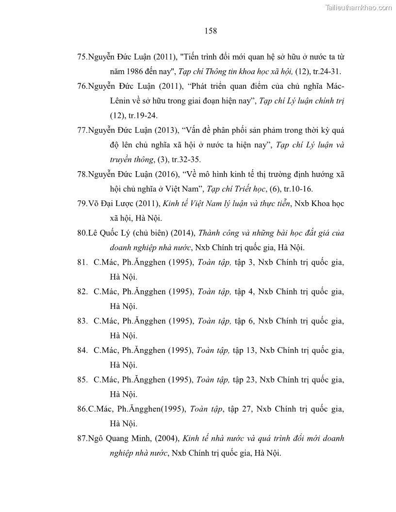 Luận án tiến sĩ Chủ nghĩa duy vật biện chứng và chủ nghĩa duy vật lịch sử Về sự biến đổi của quan hệ sản xuất xã hội chủ nghĩa trong thời kỳ đổi mới ở Việt Nam - 14 Trang 164