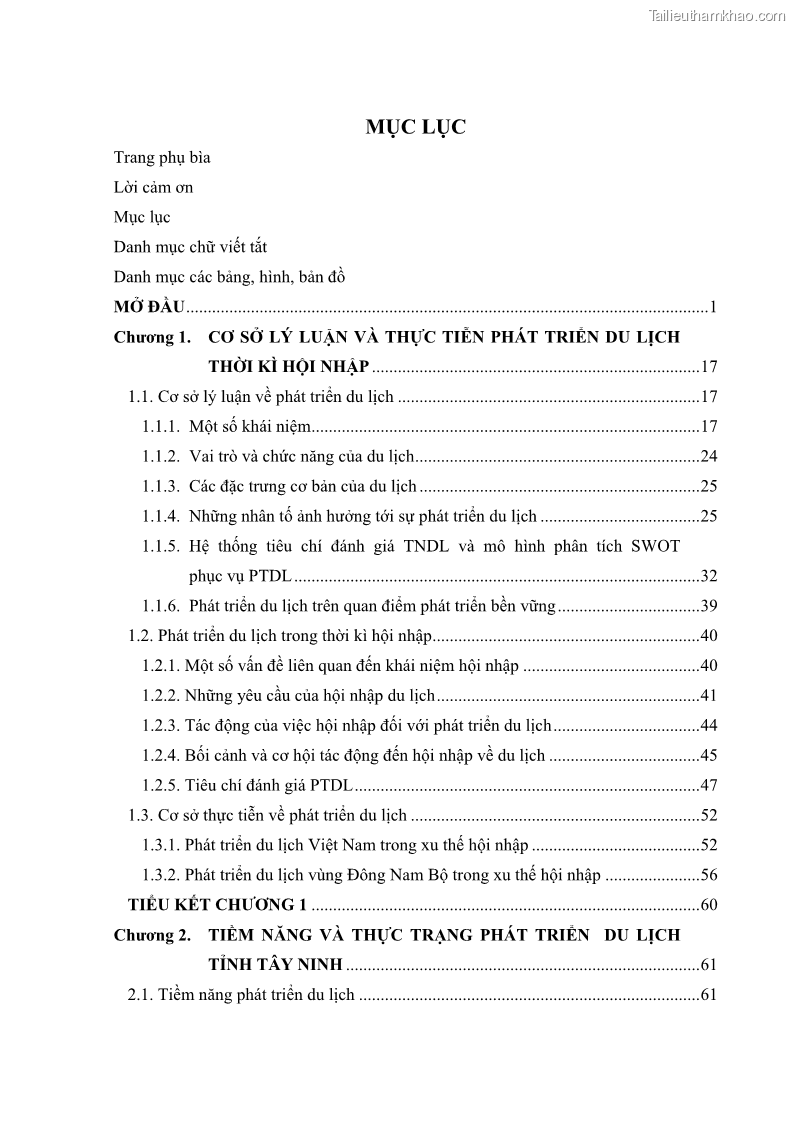 Luận án tiến sĩ địa lý học Phát triển du lịch tỉnh Tây Ninh thời kì hội nhập - 1 Trang 5