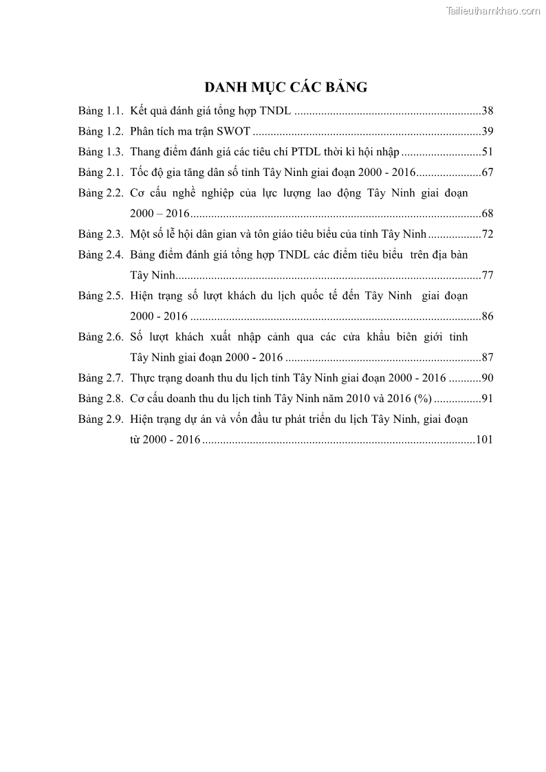 Luận án tiến sĩ địa lý học Phát triển du lịch tỉnh Tây Ninh thời kì hội nhập - 1 Trang 9