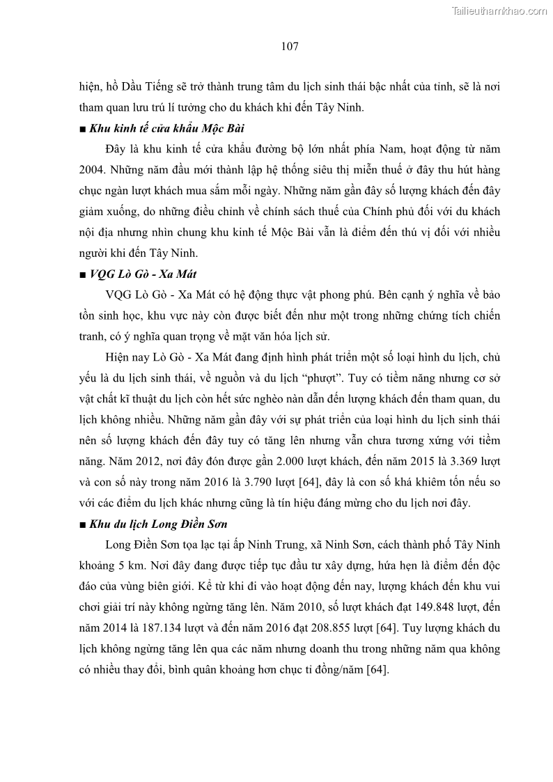 Luận án tiến sĩ địa lý học Phát triển du lịch tỉnh Tây Ninh thời kì hội nhập - 10 Trang 118