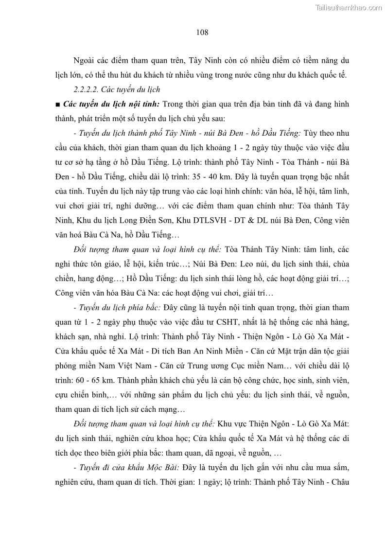 Luận án tiến sĩ địa lý học Phát triển du lịch tỉnh Tây Ninh thời kì hội nhập - 10 Trang 119